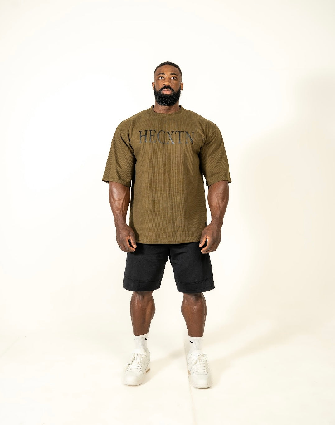 HECXTN Thermal Oversized T- Shirt in Military Green & Matt Black finish.