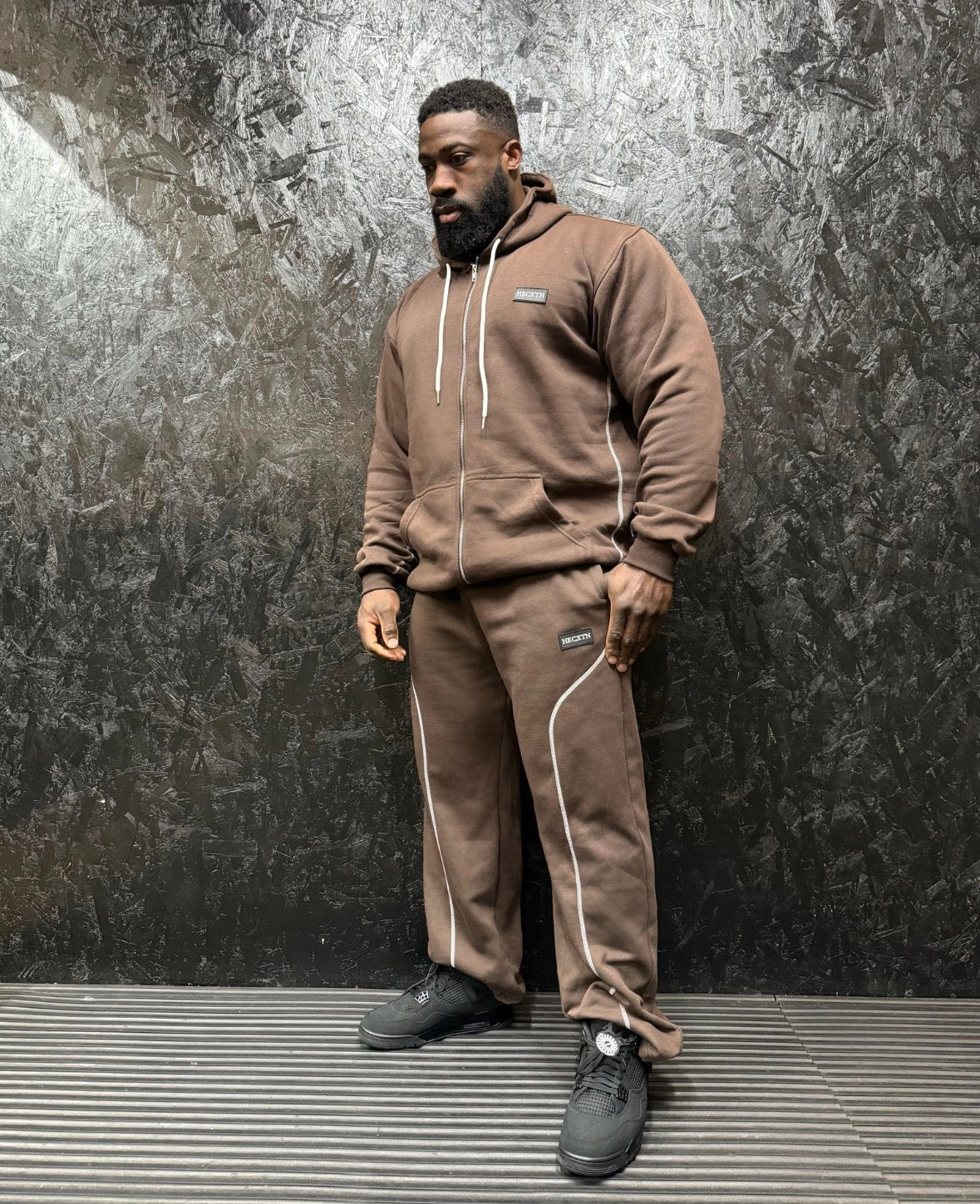 HECXTN Brown Zip Hood & Wide Leg Jogger bottoms - Matching Set