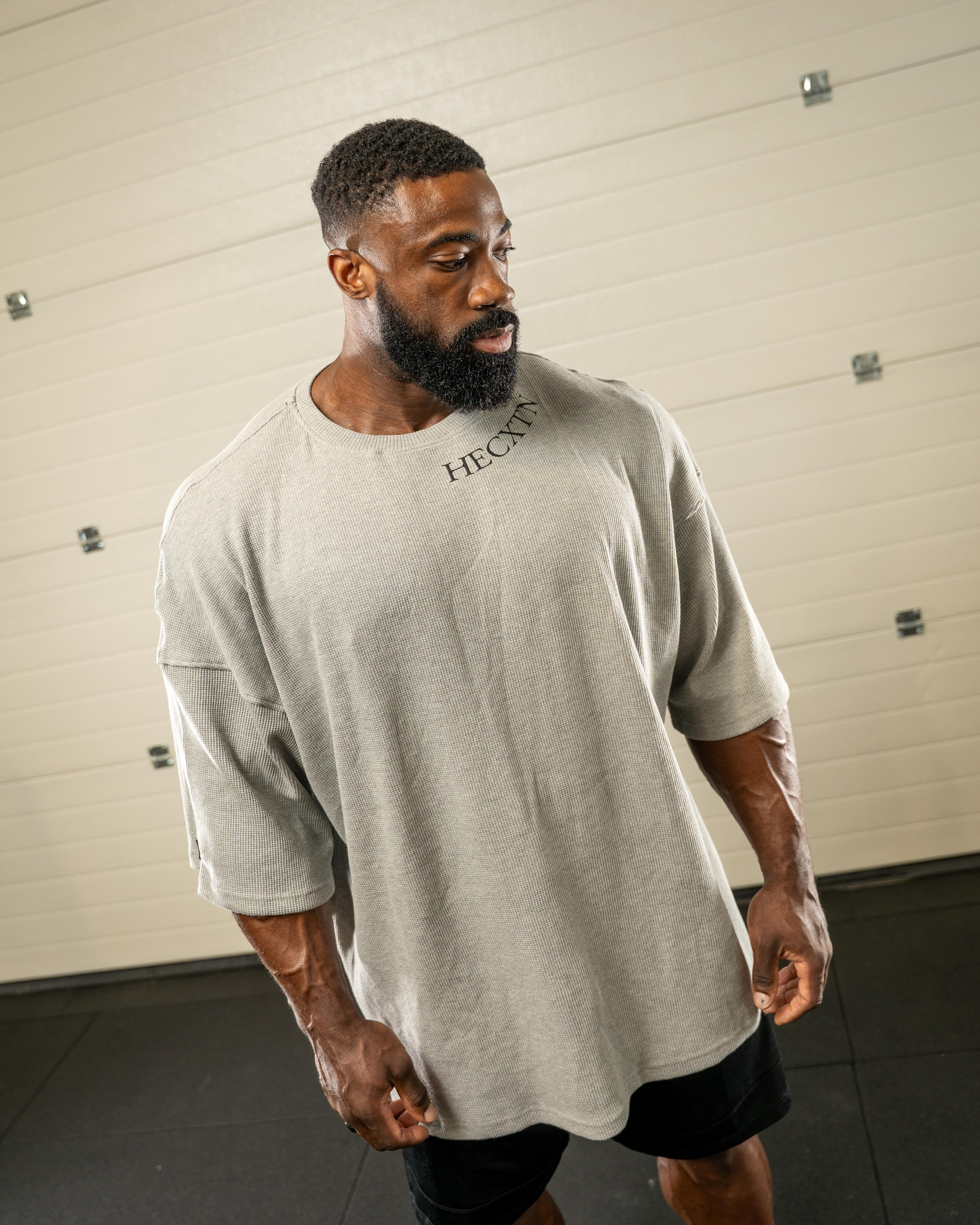 Limited Edition - HECXTN Thermal Slate Grey and Black Relaxed Oversized 3/4 Sleeve drop T-Shirt.